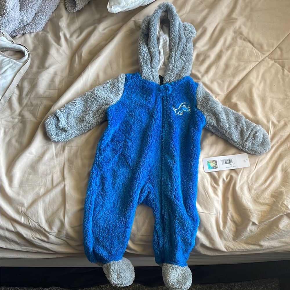 Detroit Lions Fuzzy Cozy Blue and Gray Kids One Piece